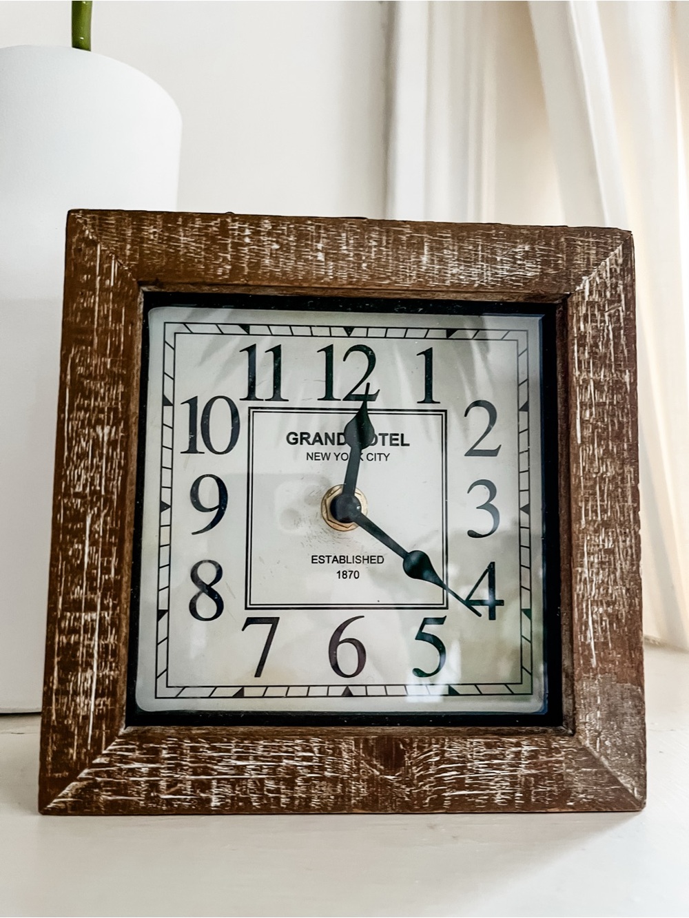 Grand Hotel Wood Frame Square Wall Clock - Brown